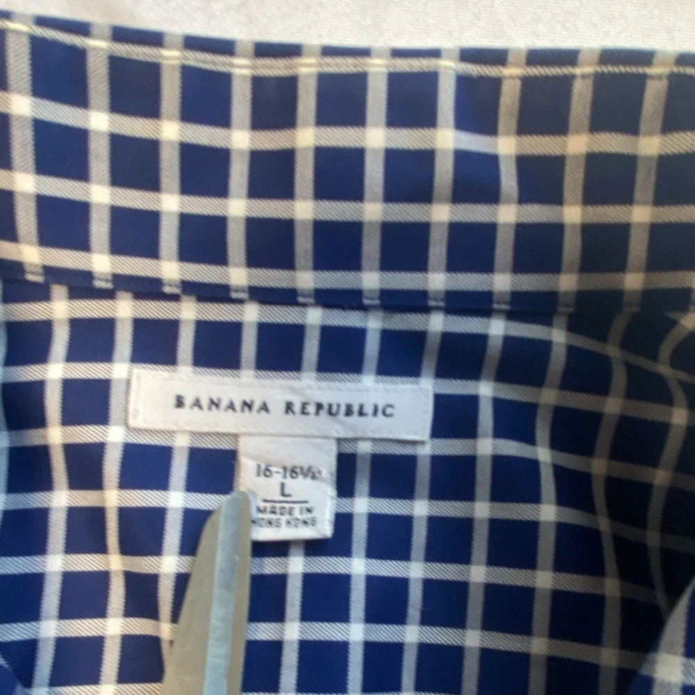 Banana Republic Men's Blue White Check Dress Shirt 100% Cotton Long Sleeve